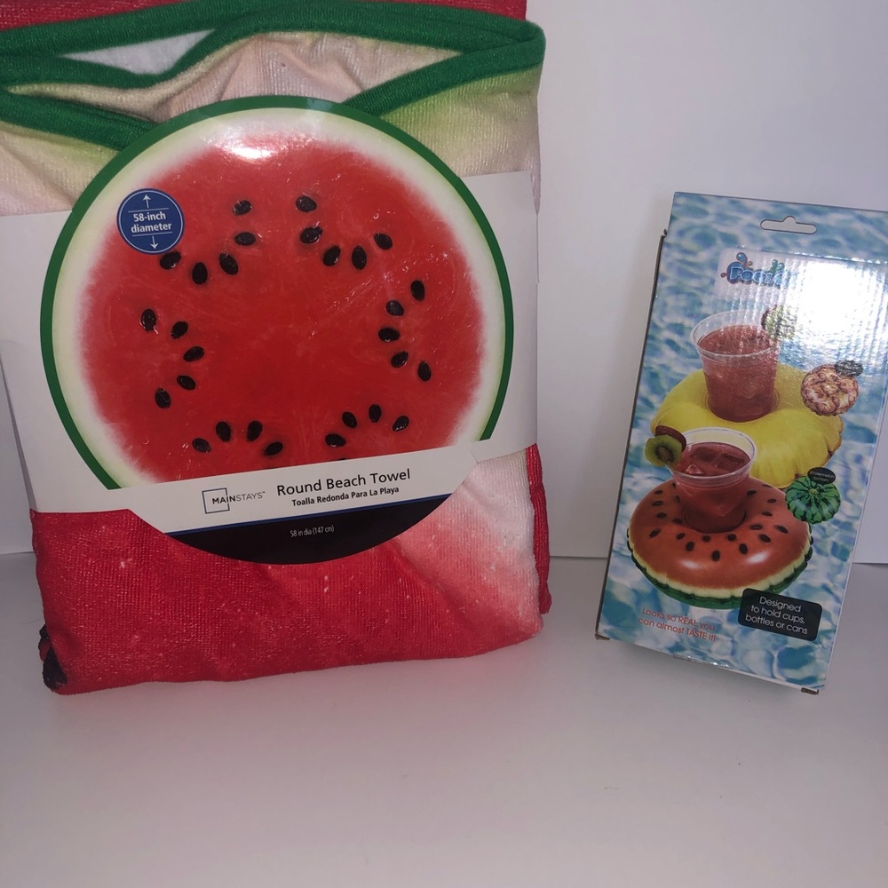 Watermelon pool towel & floating drink holders